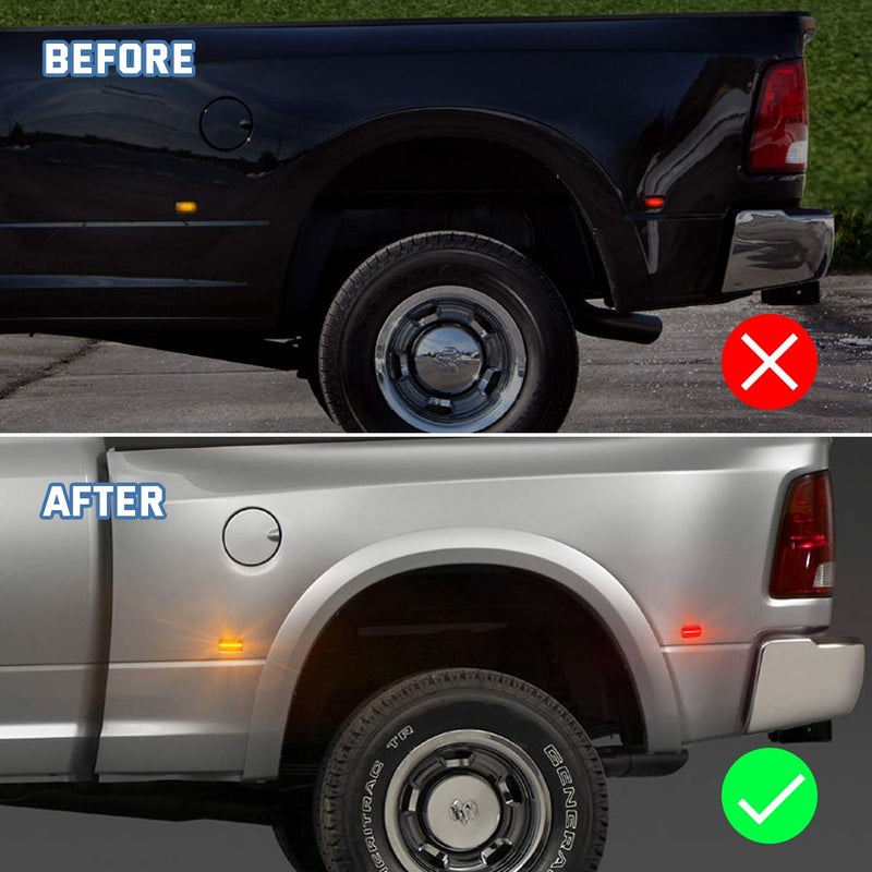 Gempro 4Pcs LED Side Marker Lights Dual Fender Bed Lamp Assembly Compatible with 2010-2017 Dodge Ram 2500 3500 (Smoke Lens) - Image 3